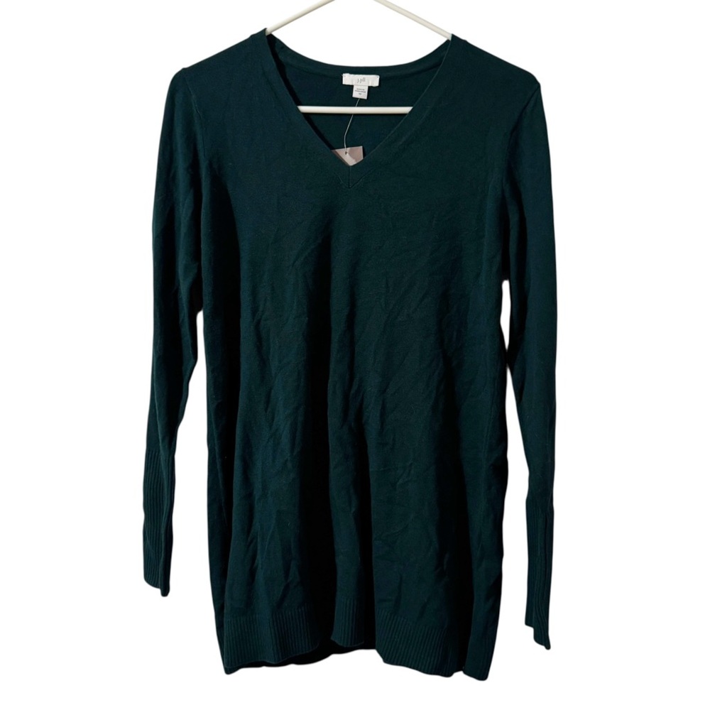 NWT J. Jill Cotton Blend V-Neck Pullover Sweater in Balsam Green Womens XS